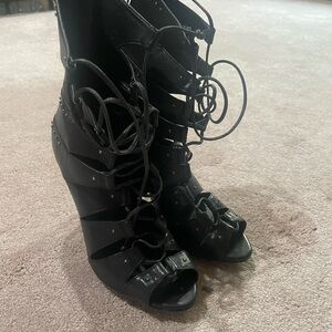 Schutz Black Lace-Up Wedge Sandals